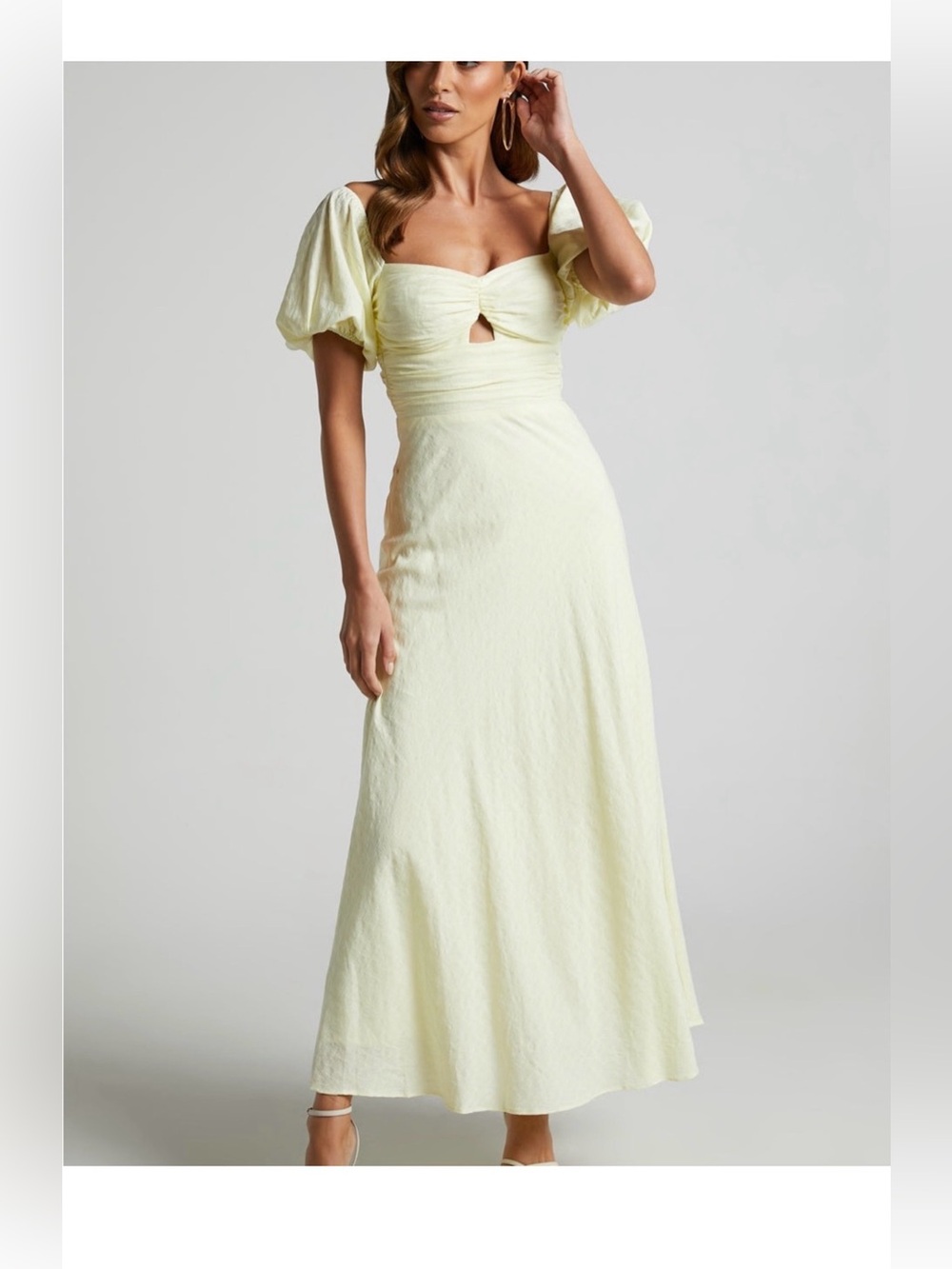 Showpo Yellow Puff Sleeve Maxi Dress with Front Cutout